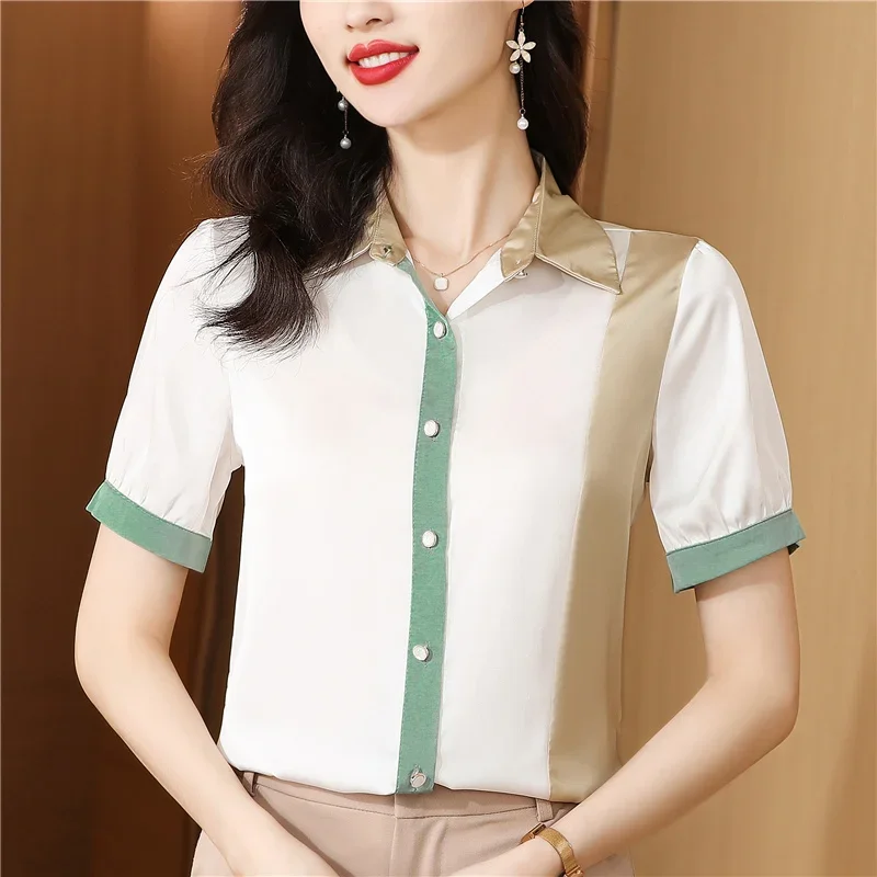 Satin Women's Blouses Korean Shirts FASHION Loose Spring/Summer Vintage Clothing Patchwork Short Sleeve Women Tops
Satin Women's Blouses Korean Shirts FASHION Loose Spring/Summer Vintage Clothing Patchwork Short Sleeve Women Tops
