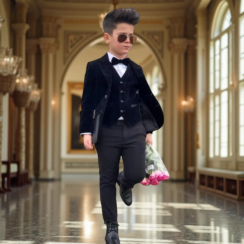 Fashion 3 Pcs Formal Boys Suits for Wedding Black Velvet Children Prom Host Costume Kids Party Tuxedo Clothes Sets
Fashion 3 Pcs Formal Boys Suits for Wedding Black Velvet Children Prom Host Costume Kids Party Tuxedo Clothes Sets