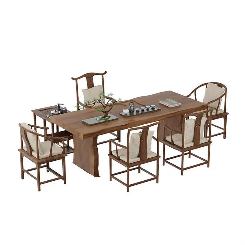 New Chinese solid wood tea full set of zen tea and chair combination integrated tea log large board table offi
New Chinese solid wood tea full set of zen tea and chair combination integrated tea log large board table offi