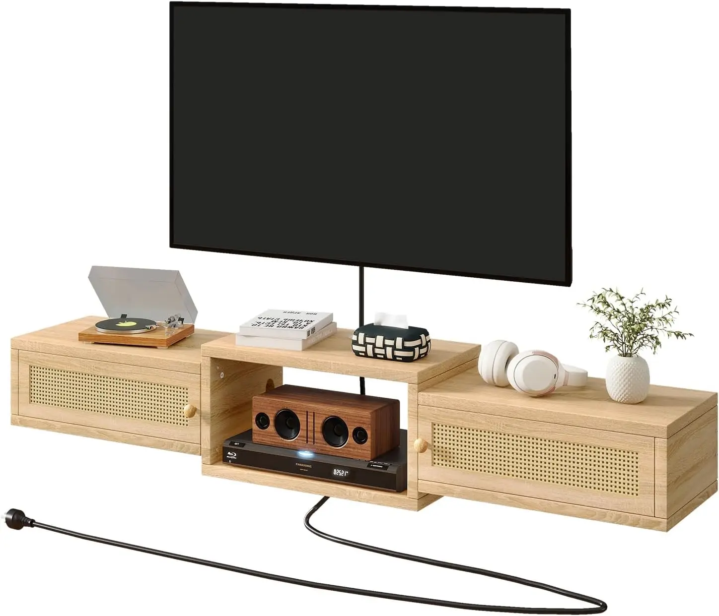 Floating TV Stand with Rattan Doors, Wall Mounted Media Console for TVs up to 55 Inches, Storage Cabinet for Living Room
Floating TV Stand with Rattan Doors, Wall Mounted Media Console for TVs up to 55 Inches, Storage Cabinet for Living Room