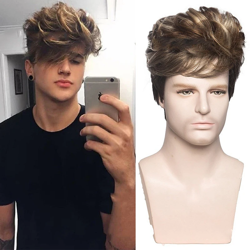 Popular European and American men's wigs, fashionable mixed-color short curly hair, fluffy synthetic fiber headgear
Popular European and American men's wigs, fashionable mixed-color short curly hair, fluffy synthetic fiber headgear
