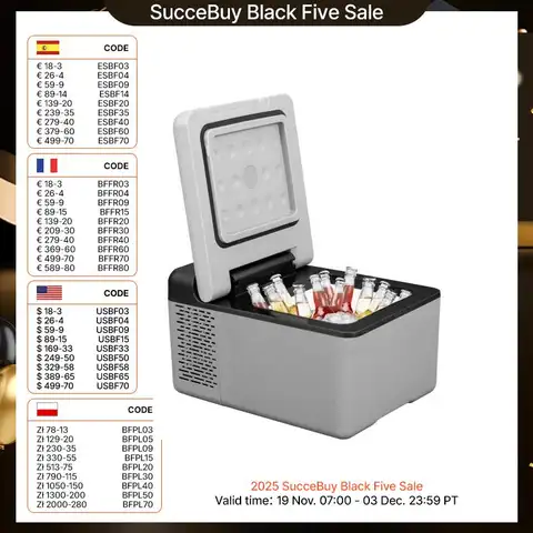 SucceBuy 9L 15L Car Refrigerator Portable Compressor Fridge Freezer Cooler 12V/24V DC 110-240V AC RV Travelling Camping Fishing