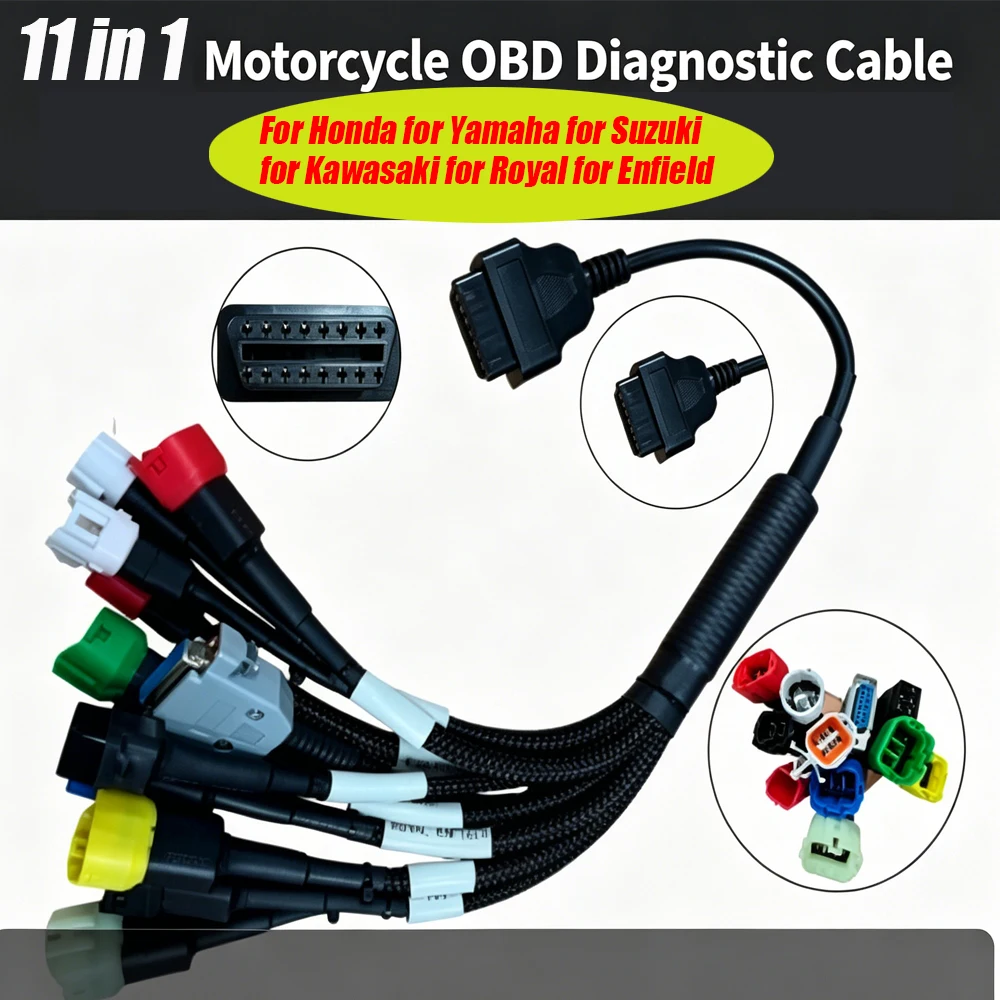 Motorcycle OBD Fault Detection Cable 11in1 Model for Analog Diagnosis Tool OBD Connector Wire Line for yamaha for Honda
Motorcycle OBD Fault Detection Cable 11in1 Model for Analog Diagnosis Tool OBD Connector Wire Line for yamaha for Honda