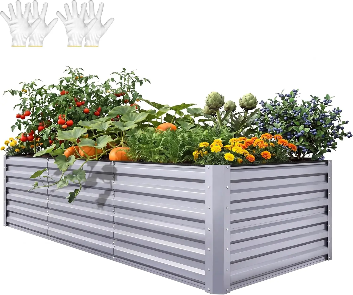 Large Raised Garden Bed Kit 8x4x2ft, Galvanized Metal Planter Box with Gloves, Ground Nails & Support Rod for Vegetables Flowers
Large Raised Garden Bed Kit 8x4x2ft, Galvanized Metal Planter Box with Gloves, Ground Nails & Support Rod for Vegetables Flowers