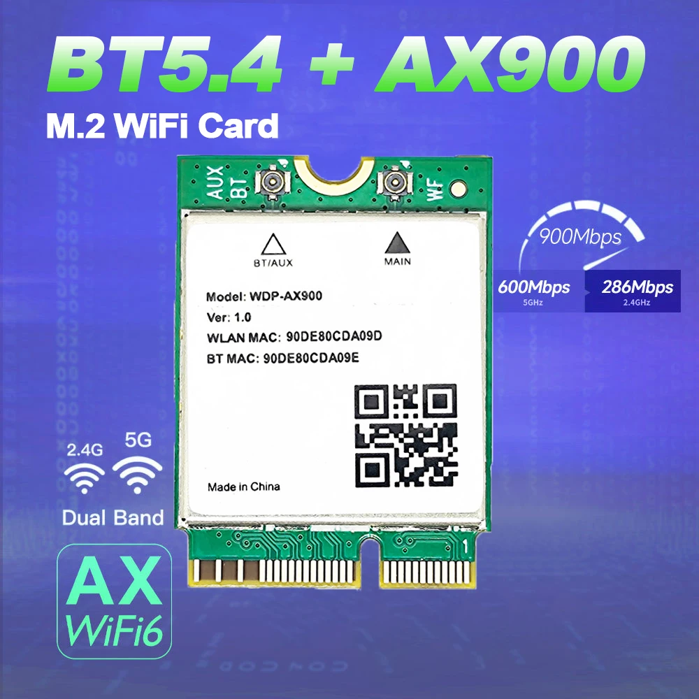 Сетевая карта Wi-Fi 6, Bluetooth 5,4 M.2, беспроводной адаптер WDP-AX900, 2,4 ГГц и 5 ГГц для ноутбука, Windows 10/11
Сетевая карта Wi-Fi 6, Bluetooth 5,4 M.2, беспроводной адаптер WDP-AX900, 2,4 ГГц и 5 ГГц для ноутбука, Windows 10/11