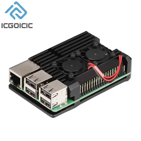 For Raspberry Pi 4 3 Model B 3B Plus Aluminum Case with Dual Cooling Fan Metal Shell Enclosure for RPI Raspberry Pi 4 3 Model