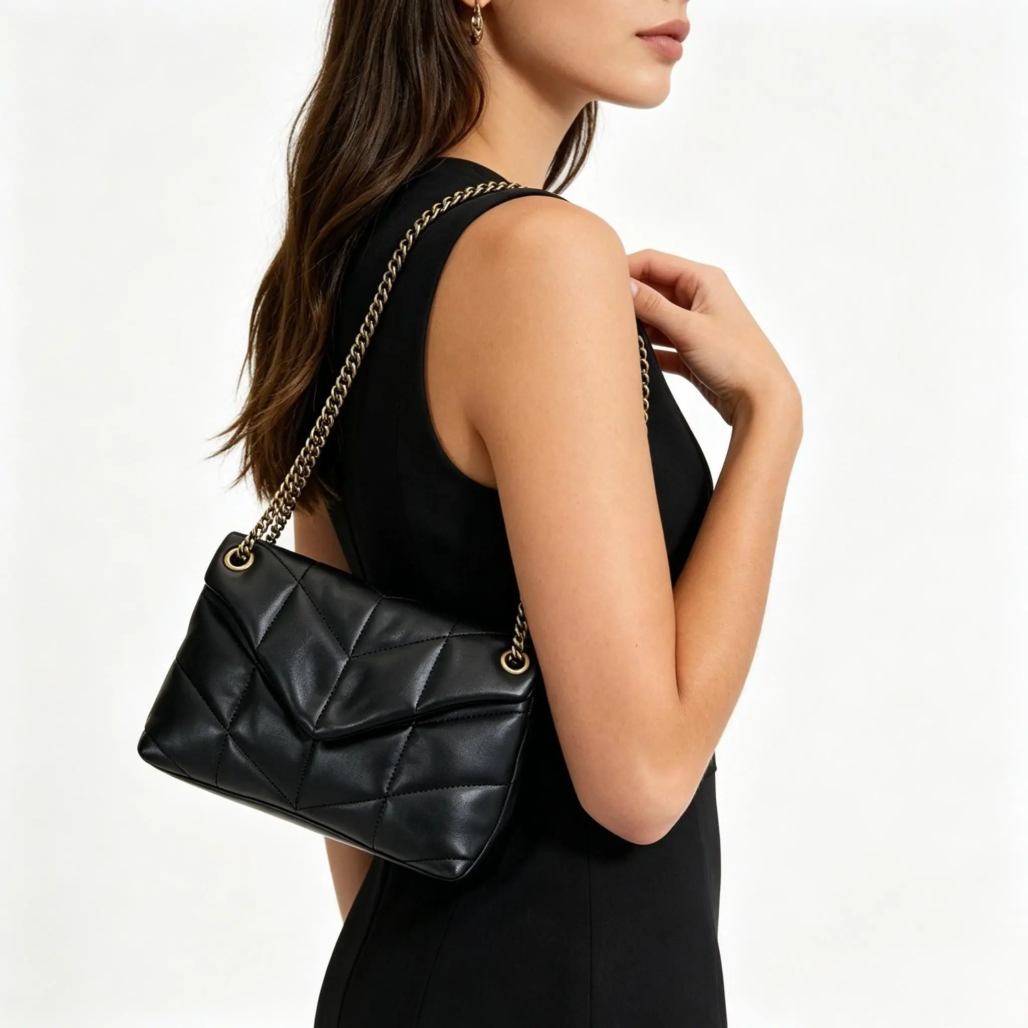 Women's Black Quilted Leather Shoulder Bag Fashion Soft Padded Chain Crossbody Handbag
Women's Black Quilted Leather Shoulder Bag Fashion Soft Padded Chain Crossbody Handbag