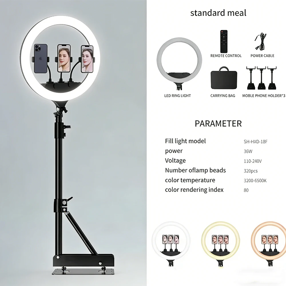 18 Inch Large Ring Light Selfie LED Video Lamp with Tripod Stand Phone Clip for YouTube Live Photography Studio Lighting
18 Inch Large Ring Light Selfie LED Video Lamp with Tripod Stand Phone Clip for YouTube Live Photography Studio Lighting