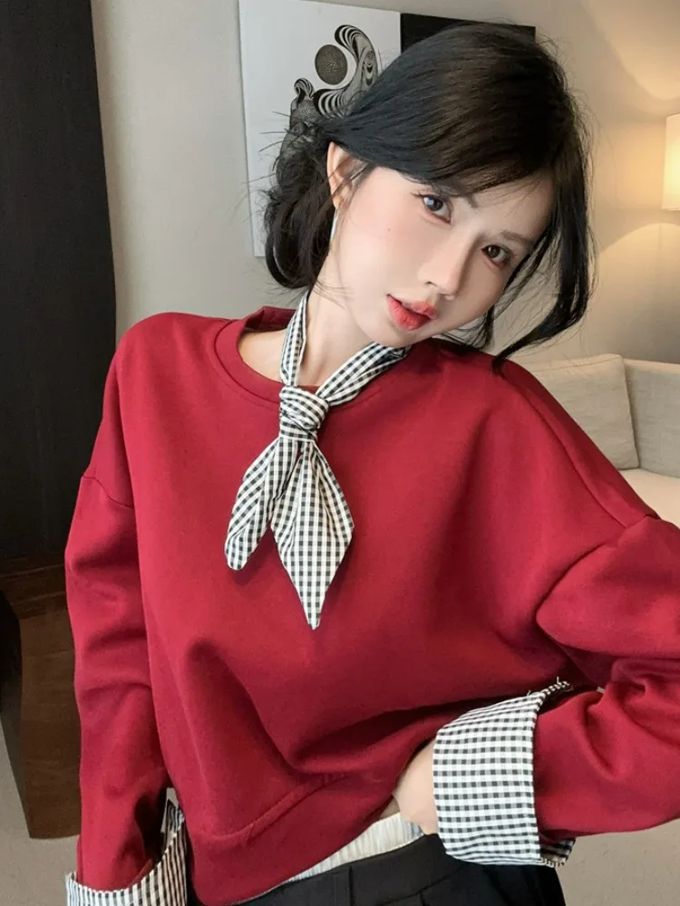 Autumn New Style Korean Plaid Sweatshirt Loose Long Sleeve Splicing Cuff Slimming Effect Women's Sweet Style Casual Top
Autumn New Style Korean Plaid Sweatshirt Loose Long Sleeve Splicing Cuff Slimming Effect Women's Sweet Style Casual Top