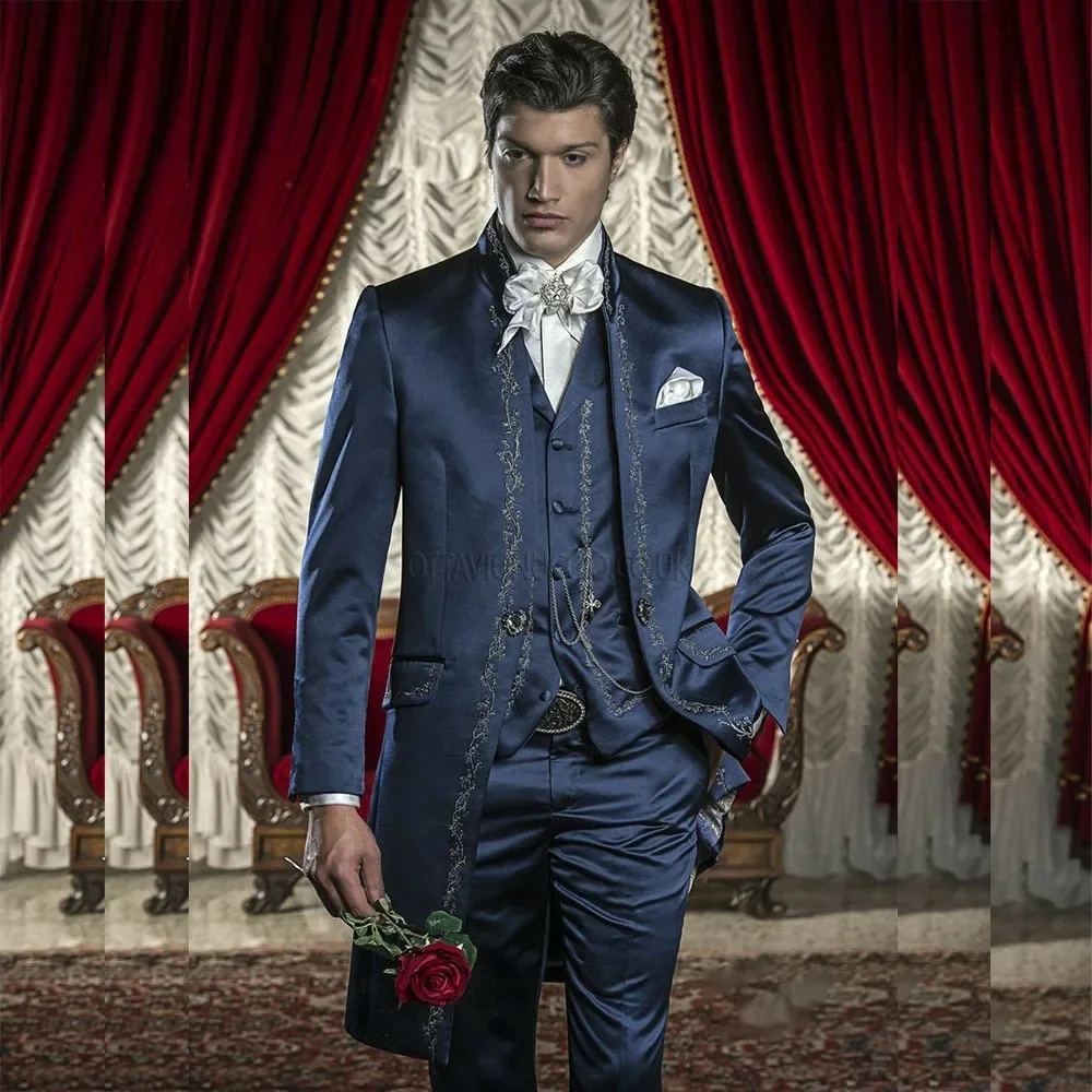 Luxury Men's Suits Single Breasted Stand Lapel Embroidery 3 Piece Long Jacket Pants Vest Full Sets Male Wedding Clothing
Luxury Men's Suits Single Breasted Stand Lapel Embroidery 3 Piece Long Jacket Pants Vest Full Sets Male Wedding Clothing