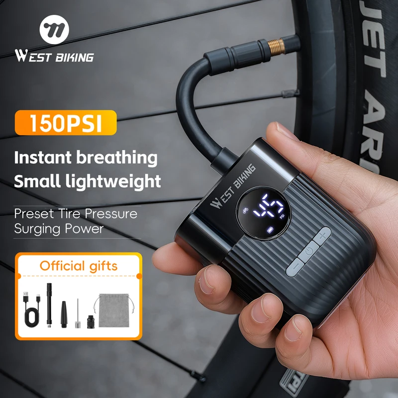 Велопомпа WEST BIKING 150PSI, мини-электрический насос, портативный цифровой дисплей, насос для накачки шин с клапанами Schrader/Presta, аксессуар для велосипеда
Велопомпа WEST BIKING 150PSI, мини-электрический насос, портативный цифровой дисплей, насос для накачки шин с клапанами Schrader/Presta, аксессуар для велосипеда