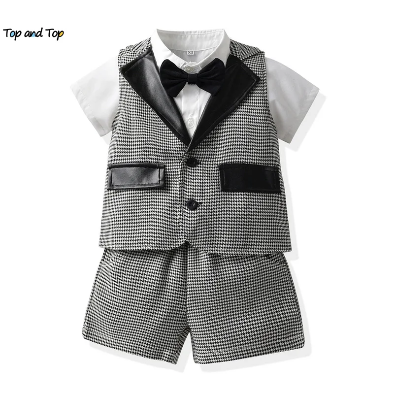 top and top Fashion New Summer Toddler Boys Gentleman Clothing Sets Short Sleeve Bowtie Shirt+Suspenders Shorts+Vest Formal Suit
top and top Fashion New Summer Toddler Boys Gentleman Clothing Sets Short Sleeve Bowtie Shirt+Suspenders Shorts+Vest Formal Suit