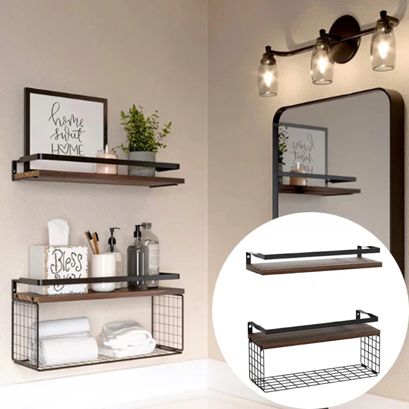 Double Layer Bathroom Rack Wall-Mounted Floating Shelf with Storage Basket Wooden Shelf Metal Bracket Storage Shelf Organizer
Double Layer Bathroom Rack Wall-Mounted Floating Shelf with Storage Basket Wooden Shelf Metal Bracket Storage Shelf Organizer