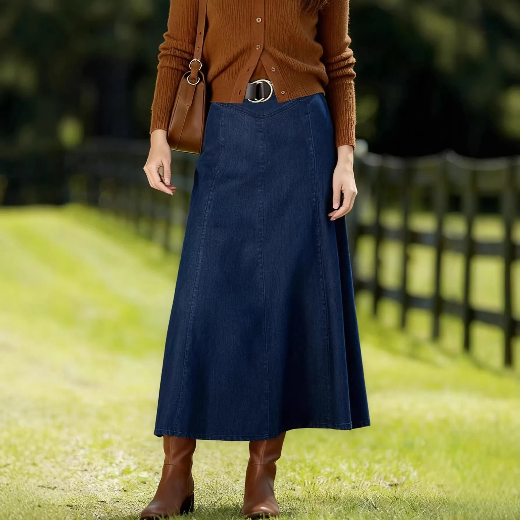 Women Long Skirt High Waist Pleated Denim Skirt Button Front Patchwork Skirt Belted Waist Flared Midi Skirt Mid Calf Women's
Women Long Skirt High Waist Pleated Denim Skirt Button Front Patchwork Skirt Belted Waist Flared Midi Skirt Mid Calf Women's