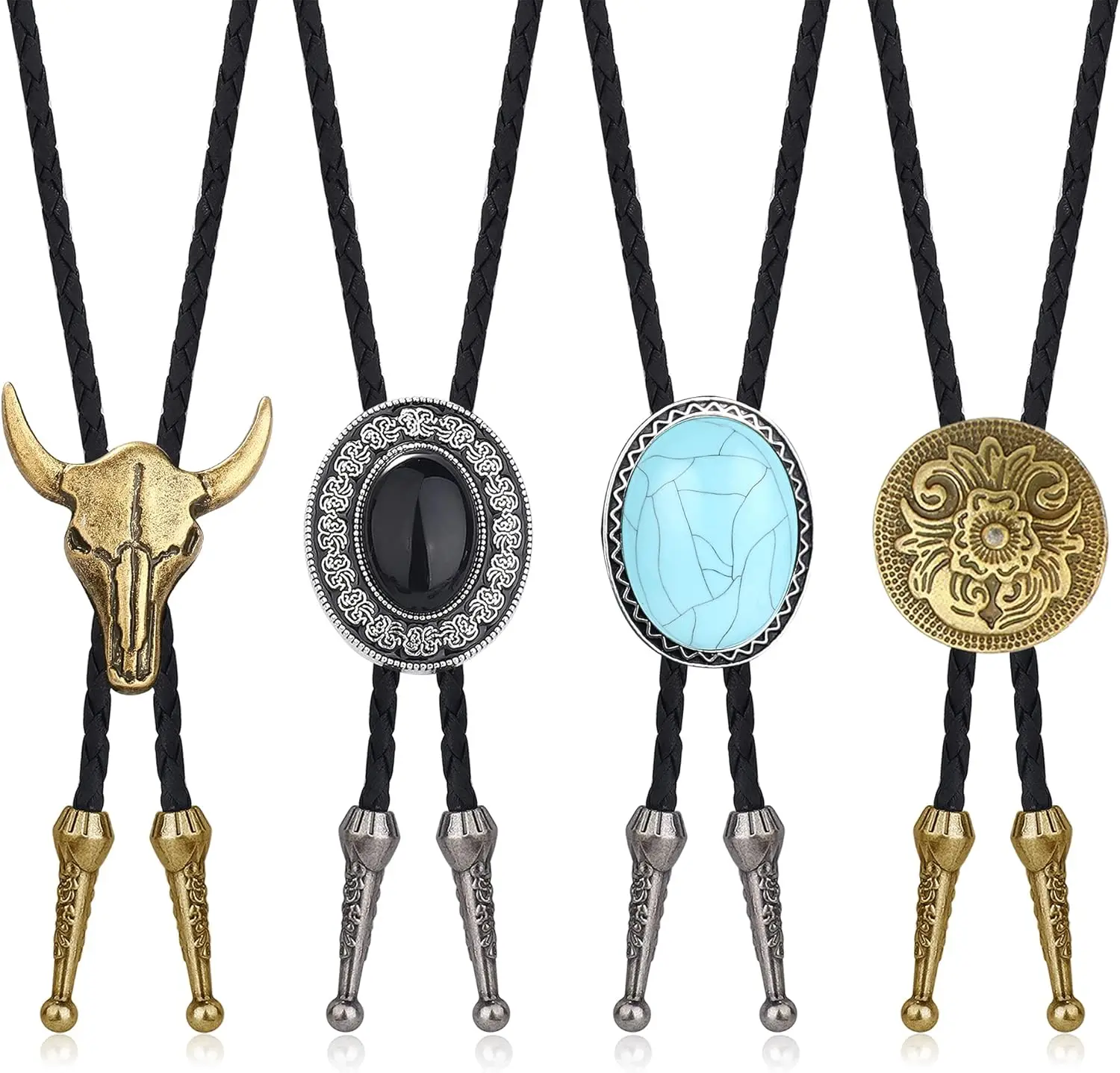 4Pcs Handmade Bolo Tie for Men Western Cowboy Leather Necktie Halloween Costume Accessories
4Pcs Handmade Bolo Tie for Men Western Cowboy Leather Necktie Halloween Costume Accessories