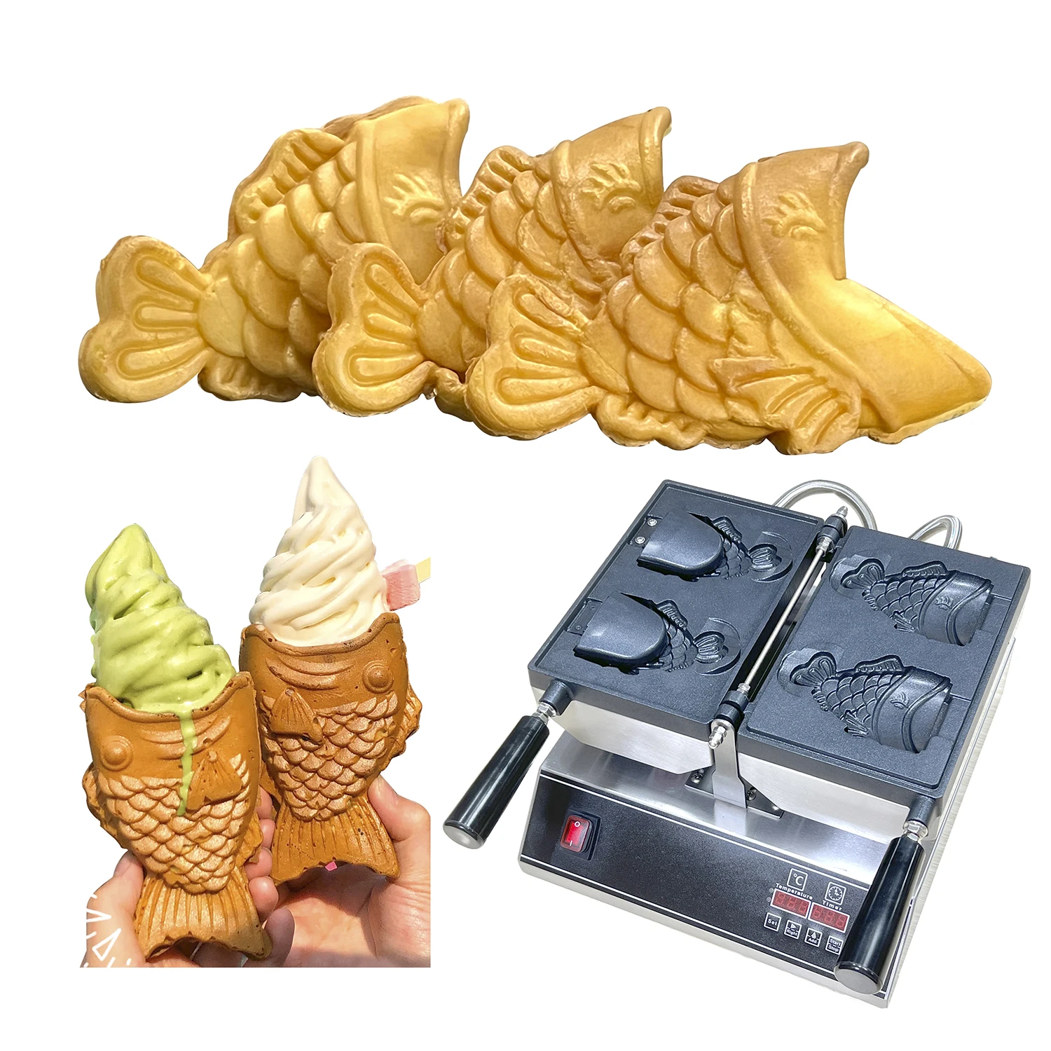 Electric Flip Open Mouth Fish Shape Taiyaki Machine Commercial Waffle Iron Ice Cream Cone Taiyaki Waffle Maker
Electric Flip Open Mouth Fish Shape Taiyaki Machine Commercial Waffle Iron Ice Cream Cone Taiyaki Waffle Maker
