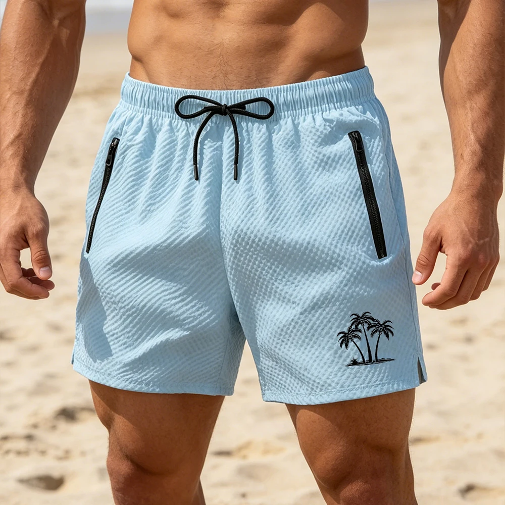 Summer Bubble Grid Mens Casual Quick Dry Beach Shorts Elastic Waist Drawstring Side Zipper Pockets Three Palm Trees Print
Summer Bubble Grid Mens Casual Quick Dry Beach Shorts Elastic Waist Drawstring Side Zipper Pockets Three Palm Trees Print