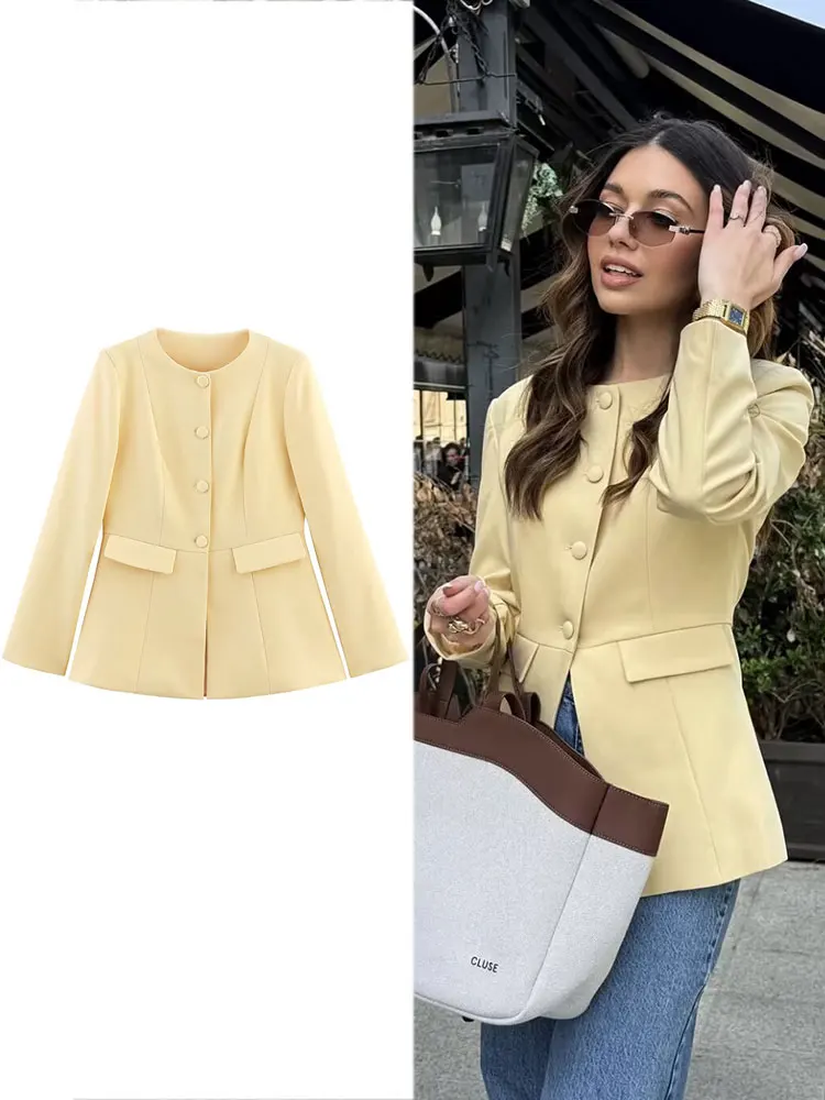 TRAFZA Women Elegant Yellow Blazer Coat O Neck Single Breasted Long Sleeve Jacket Autumn Solid Casual Office Lady Outerwear
TRAFZA Women Elegant Yellow Blazer Coat O Neck Single Breasted Long Sleeve Jacket Autumn Solid Casual Office Lady Outerwear