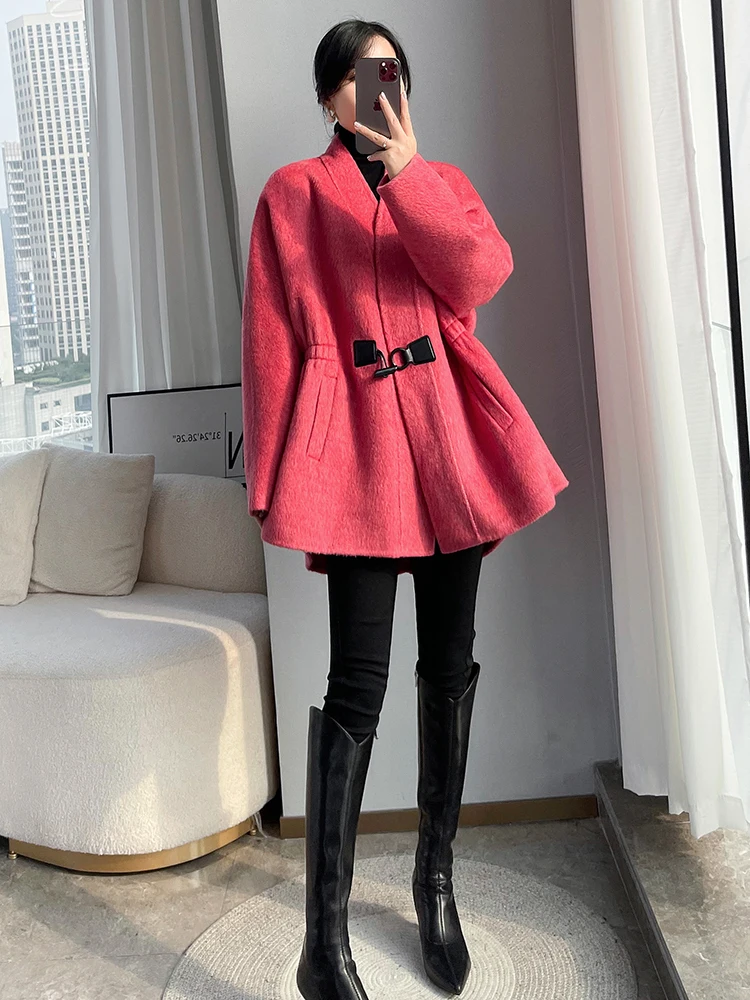 Women's Double-Faced Wool Coat V-Ne Waist-Cinching Winter Outerwear Korean Sle Long Sve Button Closure Pure Color
Women's Double-Faced Wool Coat V-Ne Waist-Cinching Winter Outerwear Korean Sle Long Sve Button Closure Pure Color