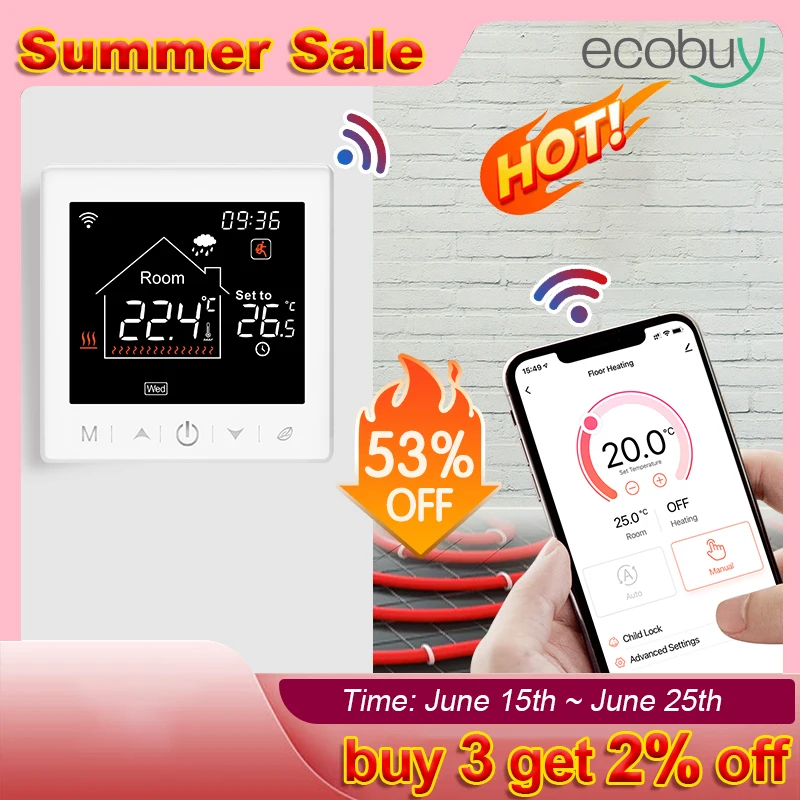Tuya Smart Home Wifi Thermostat Floor Heating Programmable Wifi Thermostat Floor Heating Controller 220V Google Home Smart Life
Tuya Smart Home Wifi Thermostat Floor Heating Programmable Wifi Thermostat Floor Heating Controller 220V Google Home Smart Life