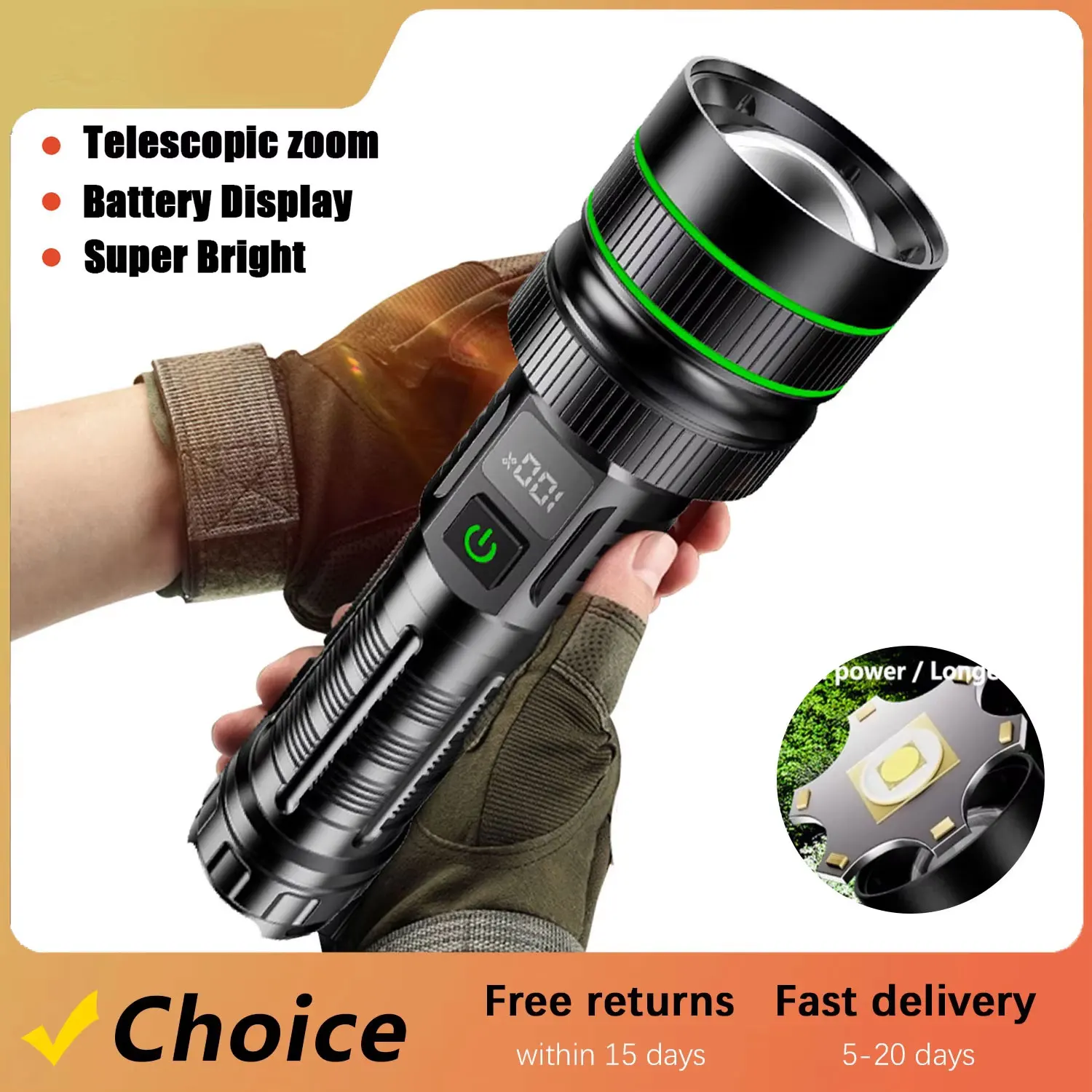 Super Bright Telescopic Zoom Flashlight 3000LM 5 Lighting Modes 60W LED Rechargeable Portable Torch 26650 Battery Power Display
Super Bright Telescopic Zoom Flashlight 3000LM 5 Lighting Modes 60W LED Rechargeable Portable Torch 26650 Battery Power Display