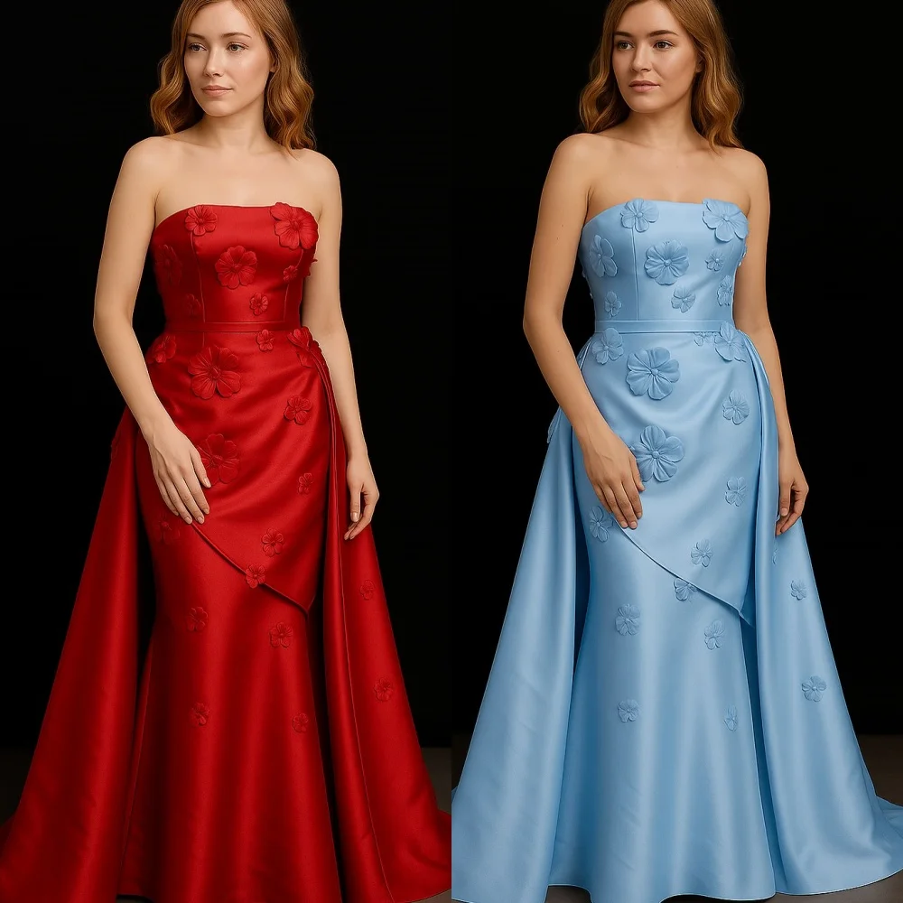 Customized High Quality Classic Charmeuse Handmade Flower Pleat Mermaid Strapless Long Dresses Bespoke Occasion Dresses Elegant
Customized High Quality Classic Charmeuse Handmade Flower Pleat Mermaid Strapless Long Dresses Bespoke Occasion Dresses Elegant