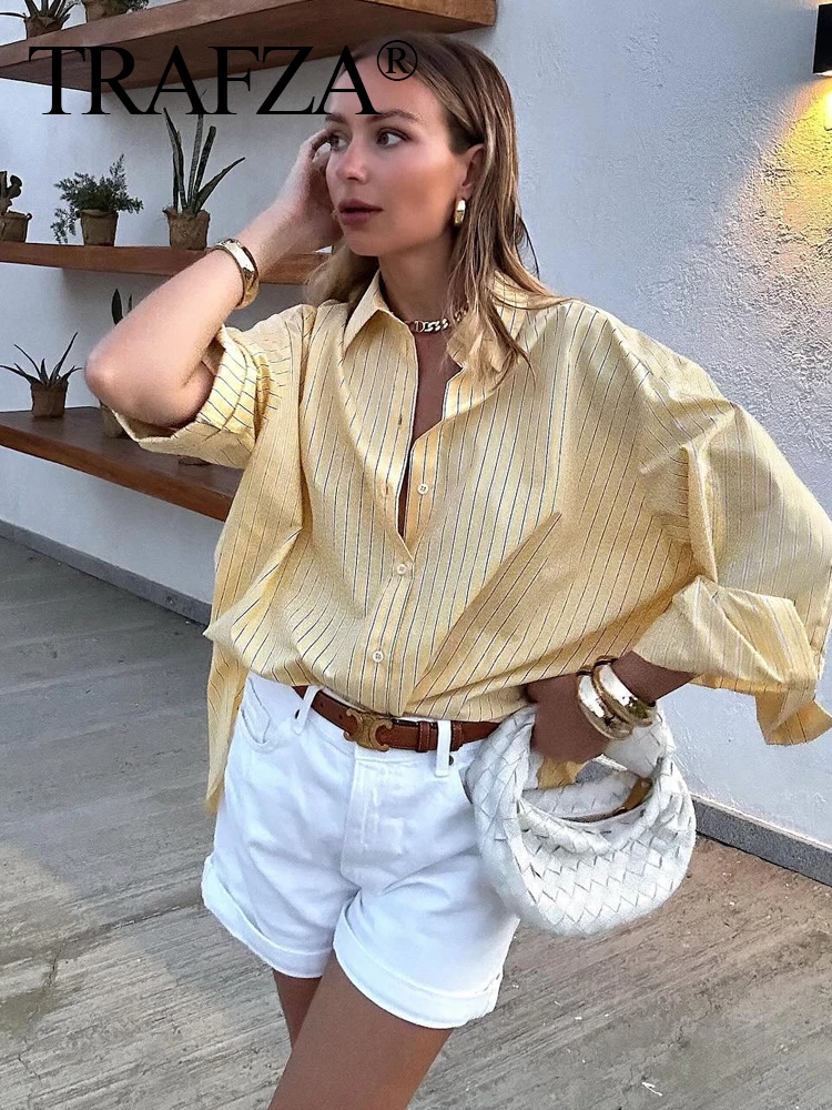 TRAFZA Women Summer Chic Yellow Lapel Striped Single Breasted Blouse Female Long Sleeve Front Button Casual Female Shirts TRAF
TRAFZA Women Summer Chic Yellow Lapel Striped Single Breasted Blouse Female Long Sleeve Front Button Casual Female Shirts TRAF