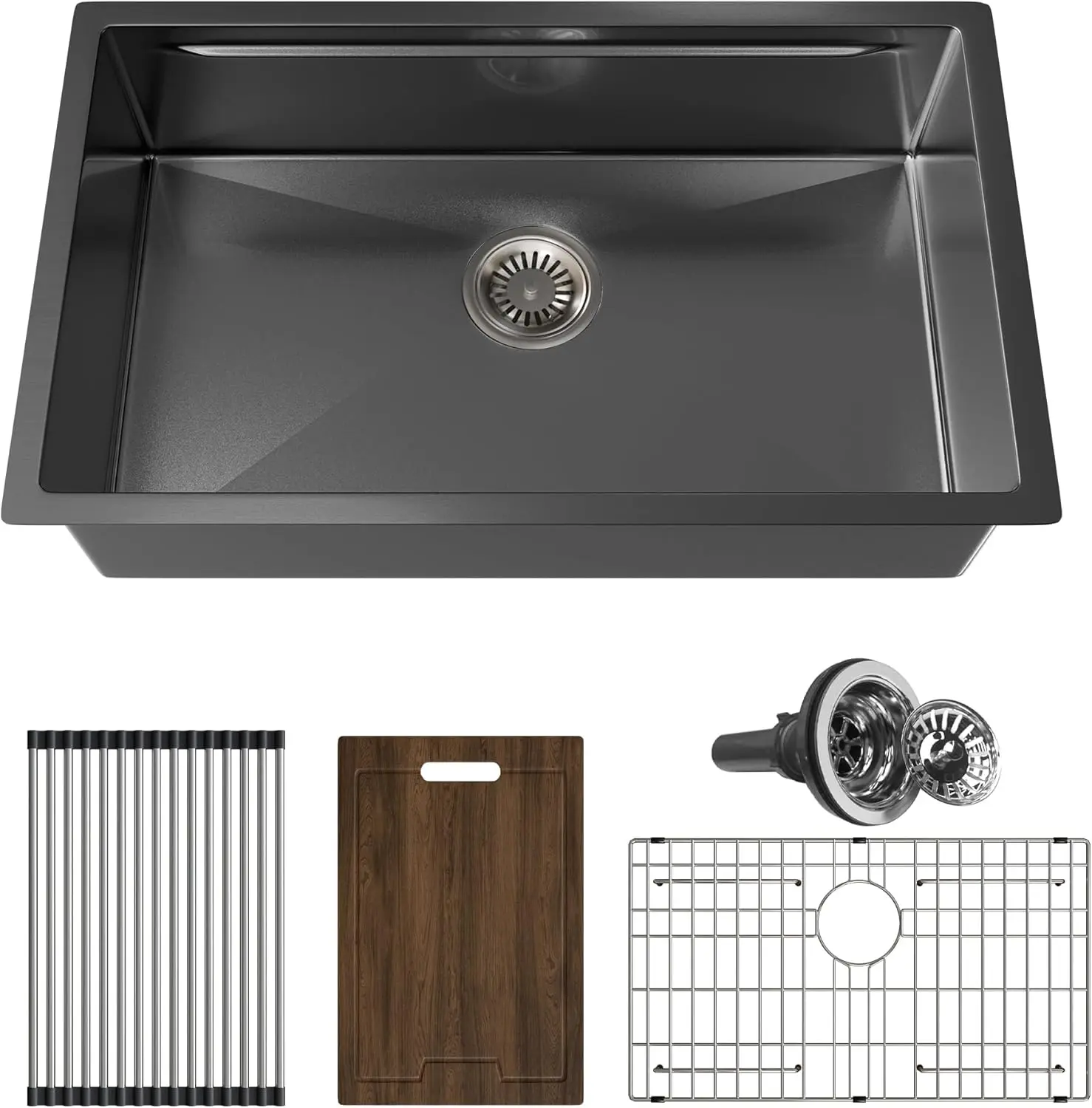 31 Inch Undermount Kitchen Sink, 31x18 Single Bowl Workstation with Cutting Board, Colander, Bottom Grid, Black Gunmetal
31 Inch Undermount Kitchen Sink, 31x18 Single Bowl Workstation with Cutting Board, Colander, Bottom Grid, Black Gunmetal