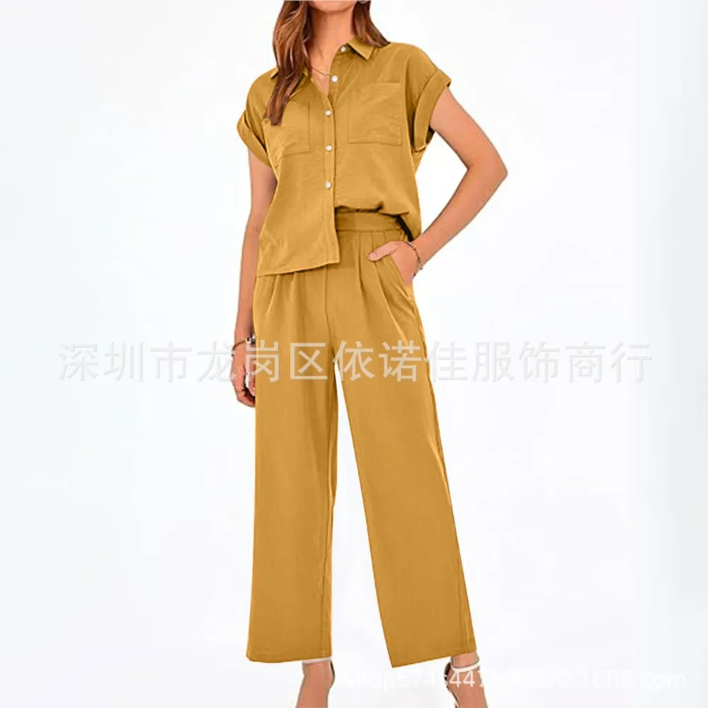 Women's Summer Short-sleeved Shirt And Pants 2 Piece Fashion Solid Color Simple Wide-leg Pants Pocket Female Commute Office Suit
Women's Summer Short-sleeved Shirt And Pants 2 Piece Fashion Solid Color Simple Wide-leg Pants Pocket Female Commute Office Suit
