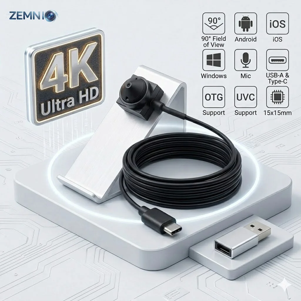 8MP 4K/2MP 1080P Mini Webcam 3.7mm Lens 90°, USB Camera with Mic, OTG, 15x15mm Size, UVC Plug & Play for iOS/Android/Windows
8MP 4K/2MP 1080P Mini Webcam 3.7mm Lens 90°, USB Camera with Mic, OTG, 15x15mm Size, UVC Plug & Play for iOS/Android/Windows