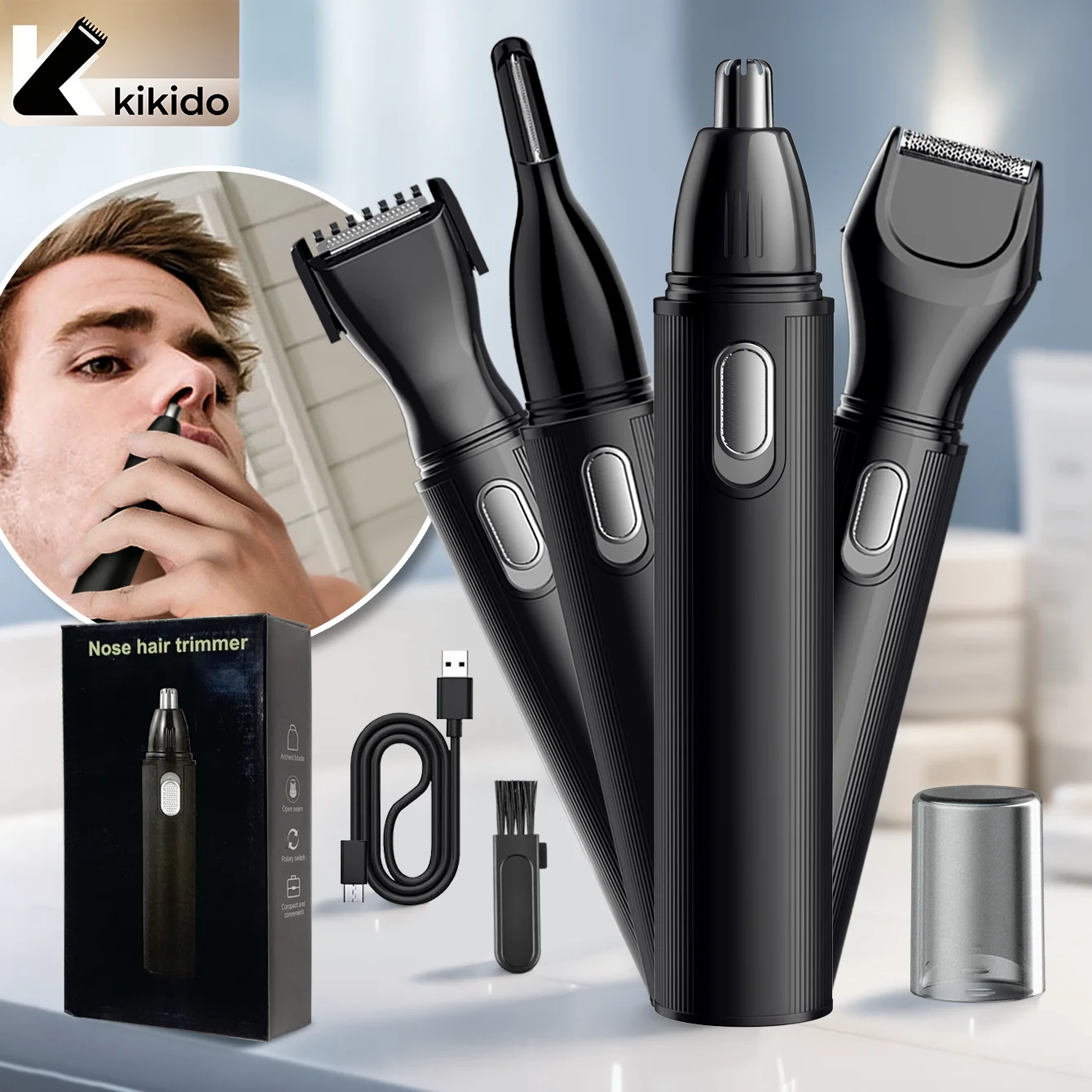 KIKIDO 4 in 1 Nose Hair Trimmer for Men Electric Ear Nose Beard Eyebrow Trimmer Rechargeable Cordless Grooming Kit
KIKIDO 4 in 1 Nose Hair Trimmer for Men Electric Ear Nose Beard Eyebrow Trimmer Rechargeable Cordless Grooming Kit