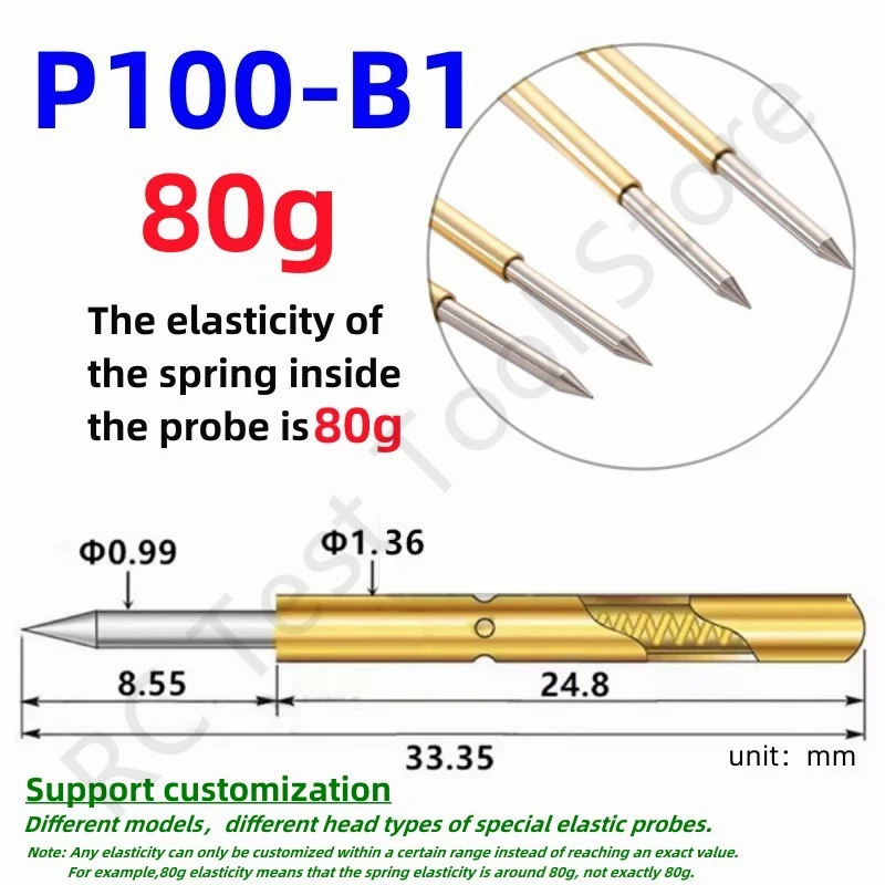 20/100PCS P100-B1 Spring Test Probe P100-B Test Pin Test Tool 33.35mm Dia1.36mm Needle Tip Dia0.99mm Pogo Pin 80g Elastic Force
20/100PCS P100-B1 Spring Test Probe P100-B Test Pin Test Tool 33.35mm Dia1.36mm Needle Tip Dia0.99mm Pogo Pin 80g Elastic Force
