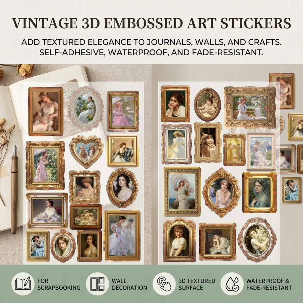 3D Embossed Oil Painting Stickers Retro Vintage Self Adhesive DIY Wall Decor Scrapbooking Journal
3D Embossed Oil Painting Stickers Retro Vintage Self Adhesive DIY Wall Decor Scrapbooking Journal
