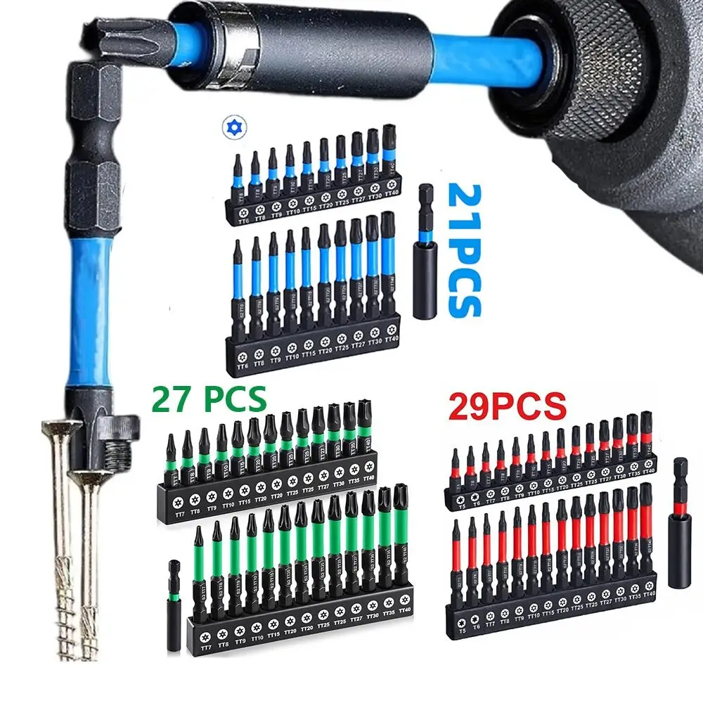 21/27/29 PCS Hex Head Shank Impact Torx Bit Set S2 Steel High Hardness Torx Screwdriver Set Anti-Slip Magnetic
21/27/29 PCS Hex Head Shank Impact Torx Bit Set S2 Steel High Hardness Torx Screwdriver Set Anti-Slip Magnetic