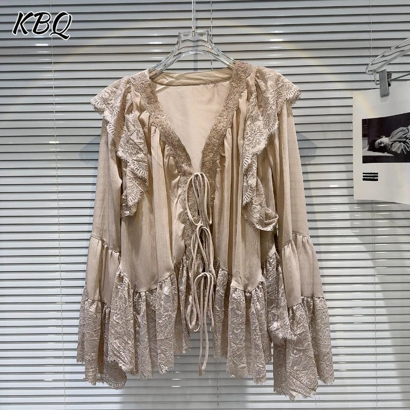 KBQ Solid Hollow Out Loose Spliced Lace Up Blouse For Women V Neck Long Sleeve French Chic Temperament Shirts Female Fashion New
KBQ Solid Hollow Out Loose Spliced Lace Up Blouse For Women V Neck Long Sleeve French Chic Temperament Shirts Female Fashion New