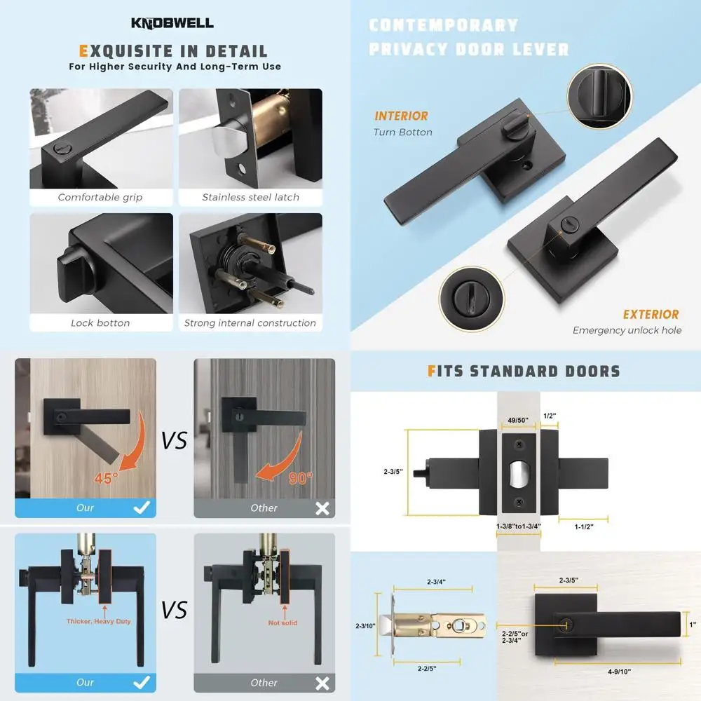 Matte Black Heavy Duty Privacy Door Lever with Thumb Turn Lock for Bedroom/Bathroom, 2.07 lb, Left/Right Handing
Matte Black Heavy Duty Privacy Door Lever with Thumb Turn Lock for Bedroom/Bathroom, 2.07 lb, Left/Right Handing