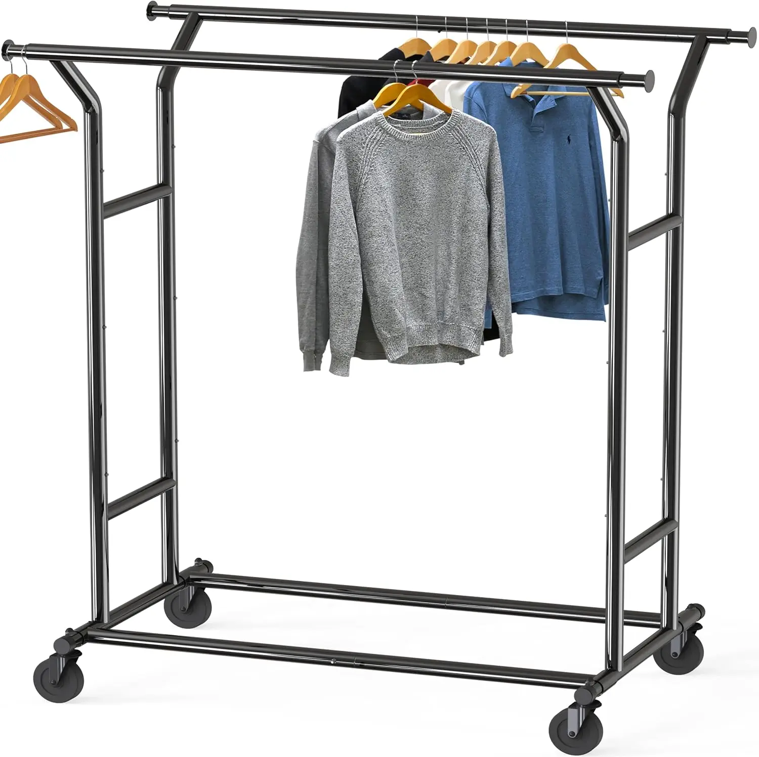 Heavy Duty Double Rail Clothing Garment Rack, Holds Up to 200 lbs, 43 to 67 Inches Extendable Rod, Black
Heavy Duty Double Rail Clothing Garment Rack, Holds Up to 200 lbs, 43 to 67 Inches Extendable Rod, Black