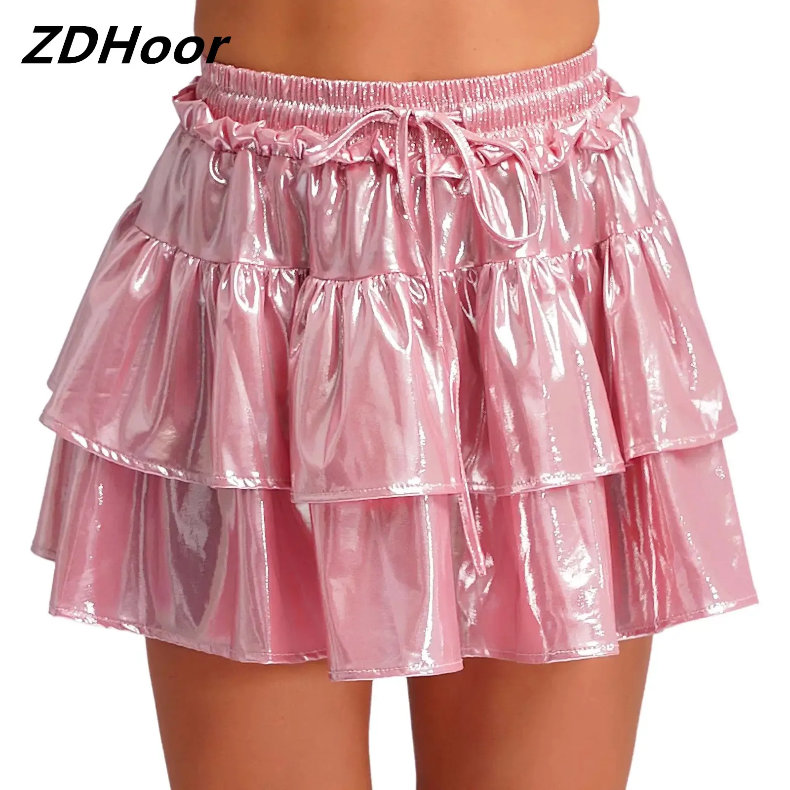 Women Tiered Ruffles Mini Skirt Elastic Waistband with Drawstring Metallic High Waist Mini Skirt for Party Carnival Casual
Women Tiered Ruffles Mini Skirt Elastic Waistband with Drawstring Metallic High Waist Mini Skirt for Party Carnival Casual