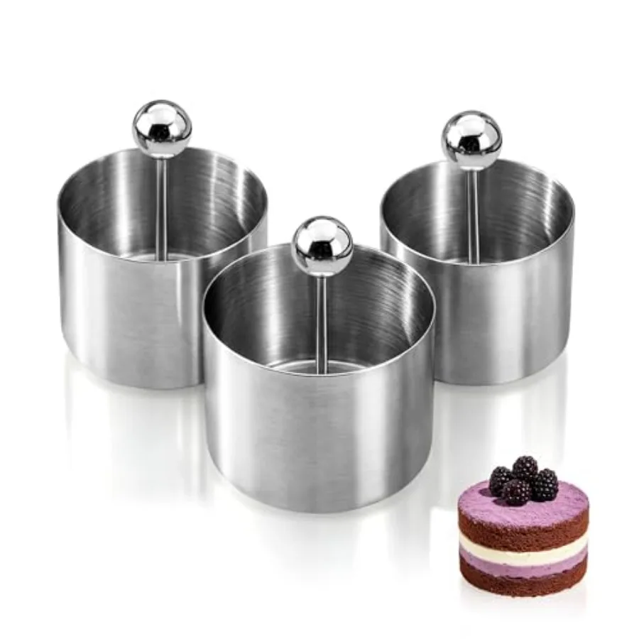 3 Pcs Cake Ring Molds with 3 Pusher - Sizes 2-3In Round Cookie Cutter, Stainless Steel Cooking Rings Mold for Food Baking Mouss
3 Pcs Cake Ring Molds with 3 Pusher - Sizes 2-3In Round Cookie Cutter, Stainless Steel Cooking Rings Mold for Food Baking Mouss