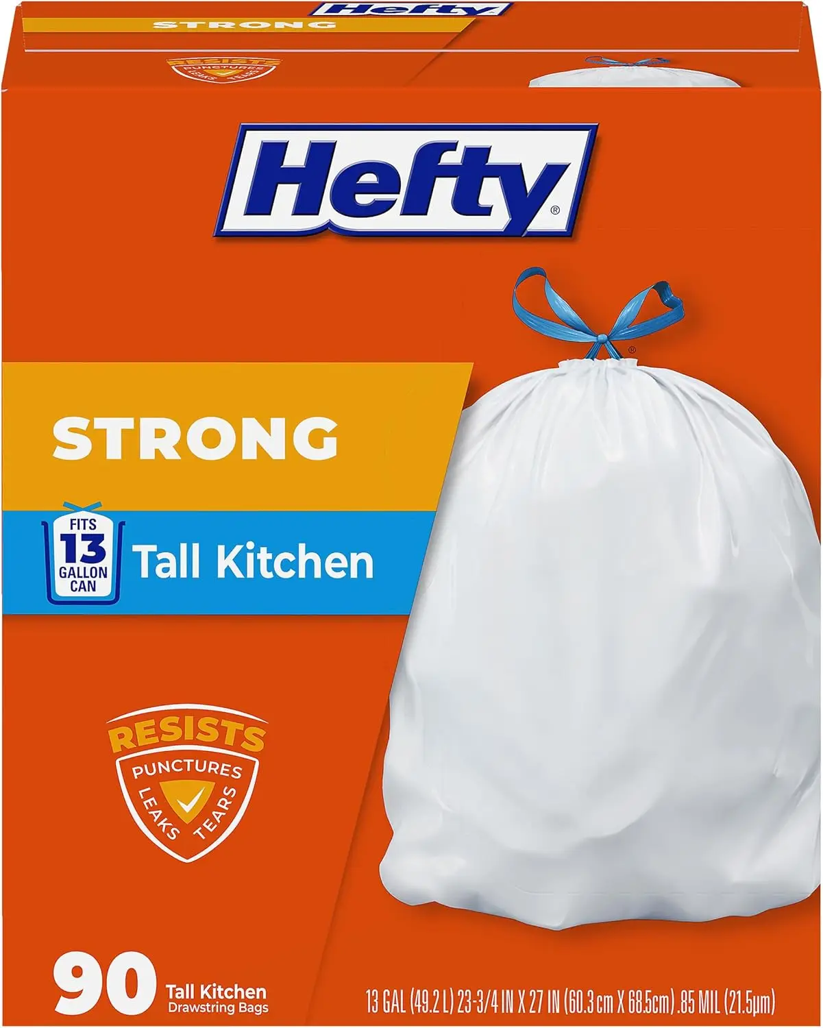 Hefty Strong 13 Gallon Trash Bags, Tall Kitchen, Drawstrings, Durable Closure, Resists Leaks, Punctures, Tears, White, Unscented, 90 Count
Hefty Strong 13 Gallon Trash Bags, Tall Kitchen, Drawstrings, Durable Closure, Resists Leaks, Punctures, Tears, White, Unscented, 90 Count