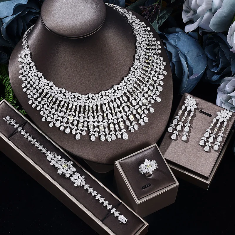 Luxury Zirconia Full Jewelry Set for Women Party Saudi Arabia Dubai Wedding Party 4 PCS Bride Accessories
Luxury Zirconia Full Jewelry Set for Women Party Saudi Arabia Dubai Wedding Party 4 PCS Bride Accessories