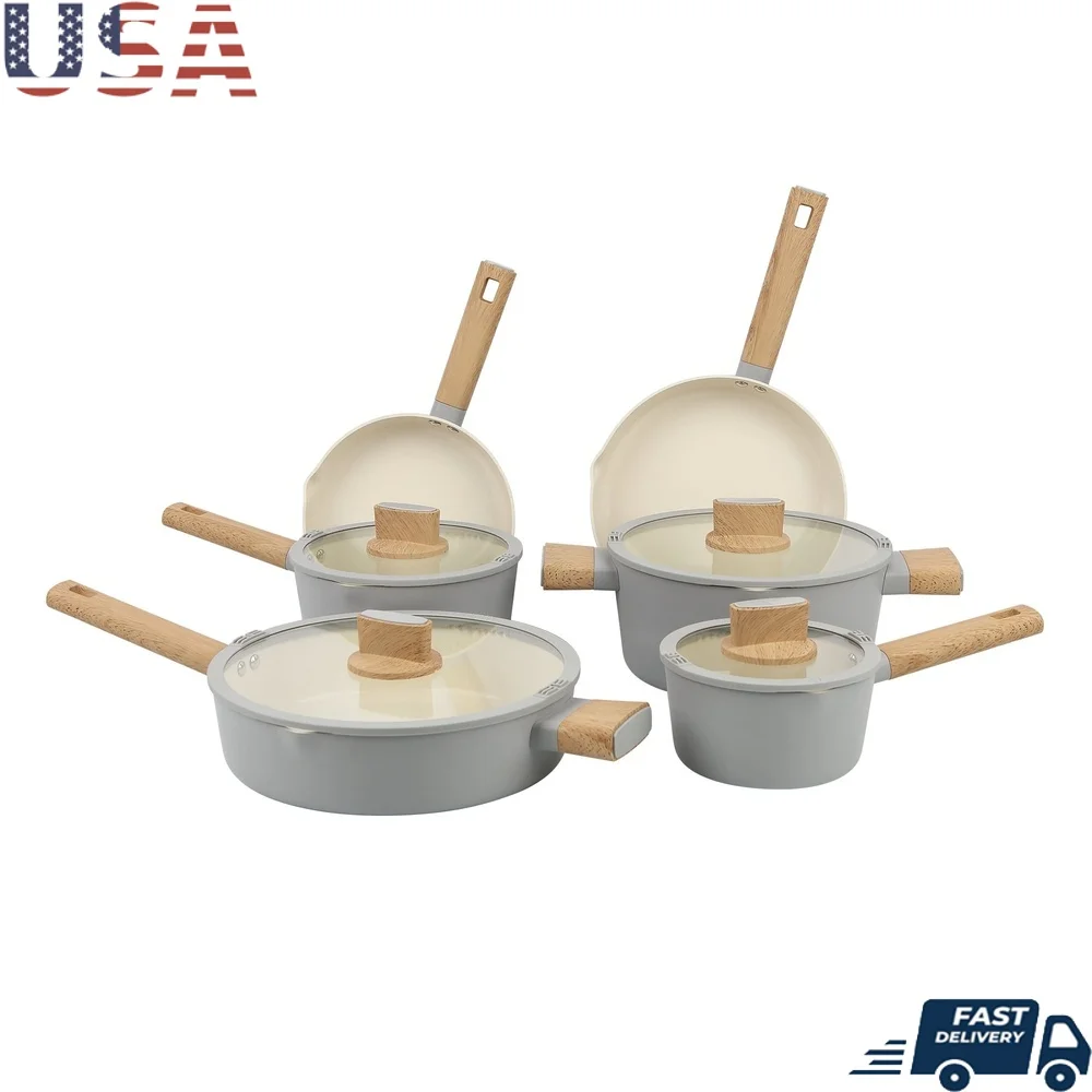 10 Pcs Nonstick Ceramic Cookware Set Aluminum Cooking Pots Pans Kitchen Essentials Induction Compatible Easy Clean Dishwasher
10 Pcs Nonstick Ceramic Cookware Set Aluminum Cooking Pots Pans Kitchen Essentials Induction Compatible Easy Clean Dishwasher