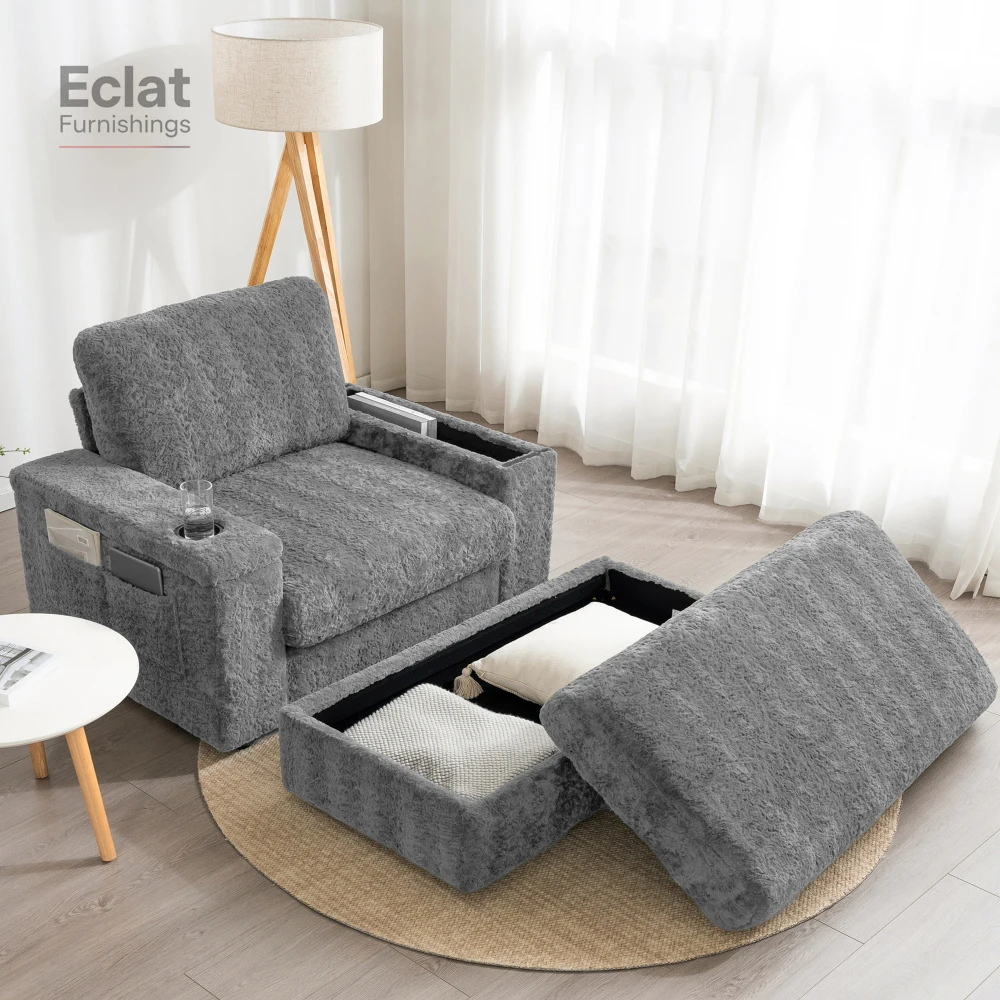 Oversized Chaise Lounge Indoor,Faux Rabbit Fur Sofa Bed with Storage Ottoman and Armrests,Cup Holders,Upholstered Sleeper Chair,
Oversized Chaise Lounge Indoor,Faux Rabbit Fur Sofa Bed with Storage Ottoman and Armrests,Cup Holders,Upholstered Sleeper Chair,