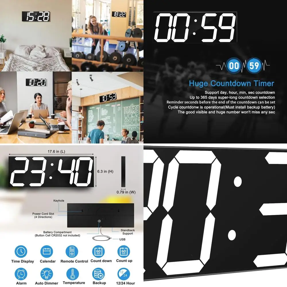 Большие настенные часы со светодиодной подсветкой, 6 цифрами, пультом дистанционного управления, таймером обратного отсчета, автоматическим затемнением, календарем и термометром (белые)
Большие настенные часы со светодиодной подсветкой, 6 цифрами, пультом дистанционного управления, таймером обратного отсчета, автоматическим затемнением, календарем и термометром (белые)