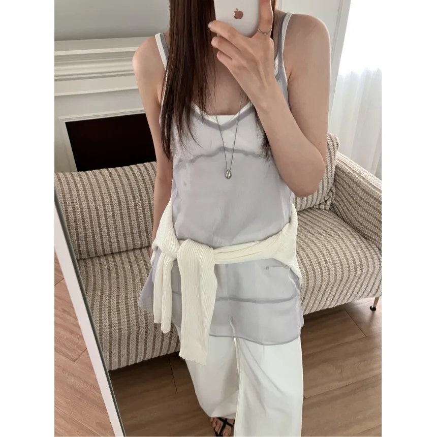 Korean Style Sleeveless Mesh Vest Women's Summer New Micro Transparent Overlap Wear Top Pure Color Simple Design Breathable
Korean Style Sleeveless Mesh Vest Women's Summer New Micro Transparent Overlap Wear Top Pure Color Simple Design Breathable