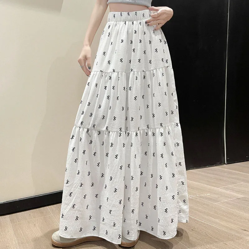 Korean Women's Skirts Elastic High Waist Bow Print Long Skirts for Women Spring Summer Pleated Skirts Female Autumn Clothes New
Korean Women's Skirts Elastic High Waist Bow Print Long Skirts for Women Spring Summer Pleated Skirts Female Autumn Clothes New