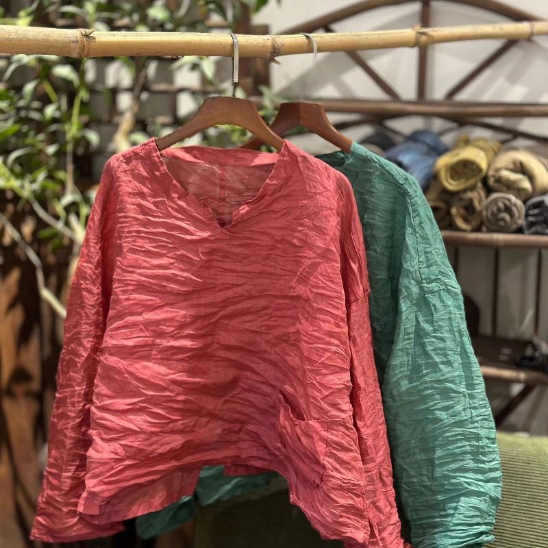 Women Vintage 100% Ramie Top and Blouses 2025 Spring Long Sleeve Breathable Natural Fabric New Solid Femme Loose Causal Shirts
Women Vintage 100% Ramie Top and Blouses 2025 Spring Long Sleeve Breathable Natural Fabric New Solid Femme Loose Causal Shirts