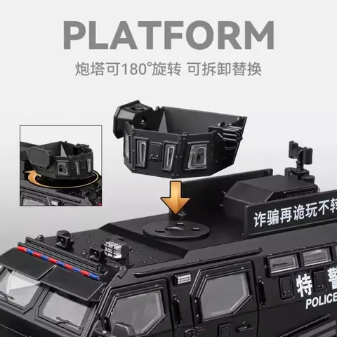 Coches blindados 1:32, camión antidisturbios de aleación, modelo de coche a escala de Metal fundido a presión, colección de coches con sonido y luz de policía, regalos de vehículos de juguete para niños