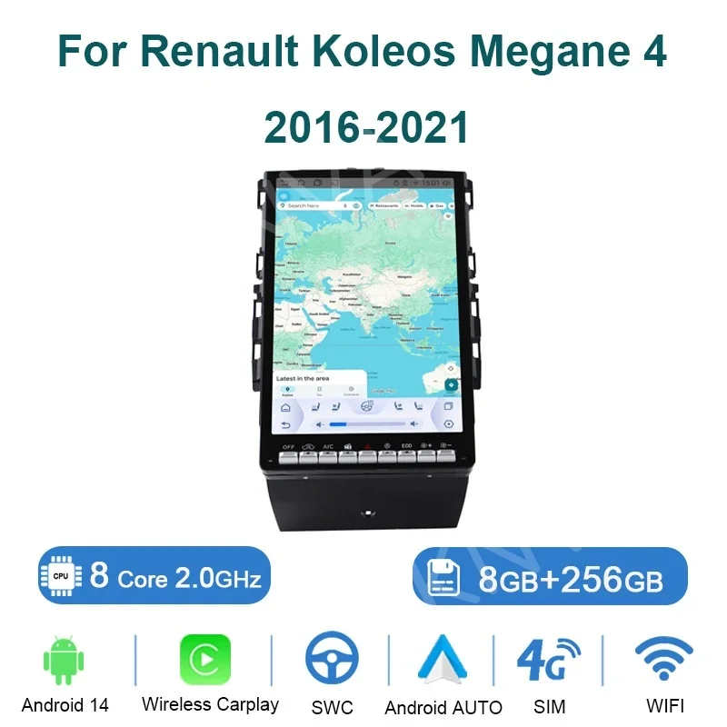 14,5-дюймовый Android 14 Carplay радиоприемник для Renault Koleos Megane 4 2016-2021, мультимедийный видеоплеер с GPS
14,5-дюймовый Android 14 Carplay радиоприемник для Renault Koleos Megane 4 2016-2021, мультимедийный видеоплеер с GPS