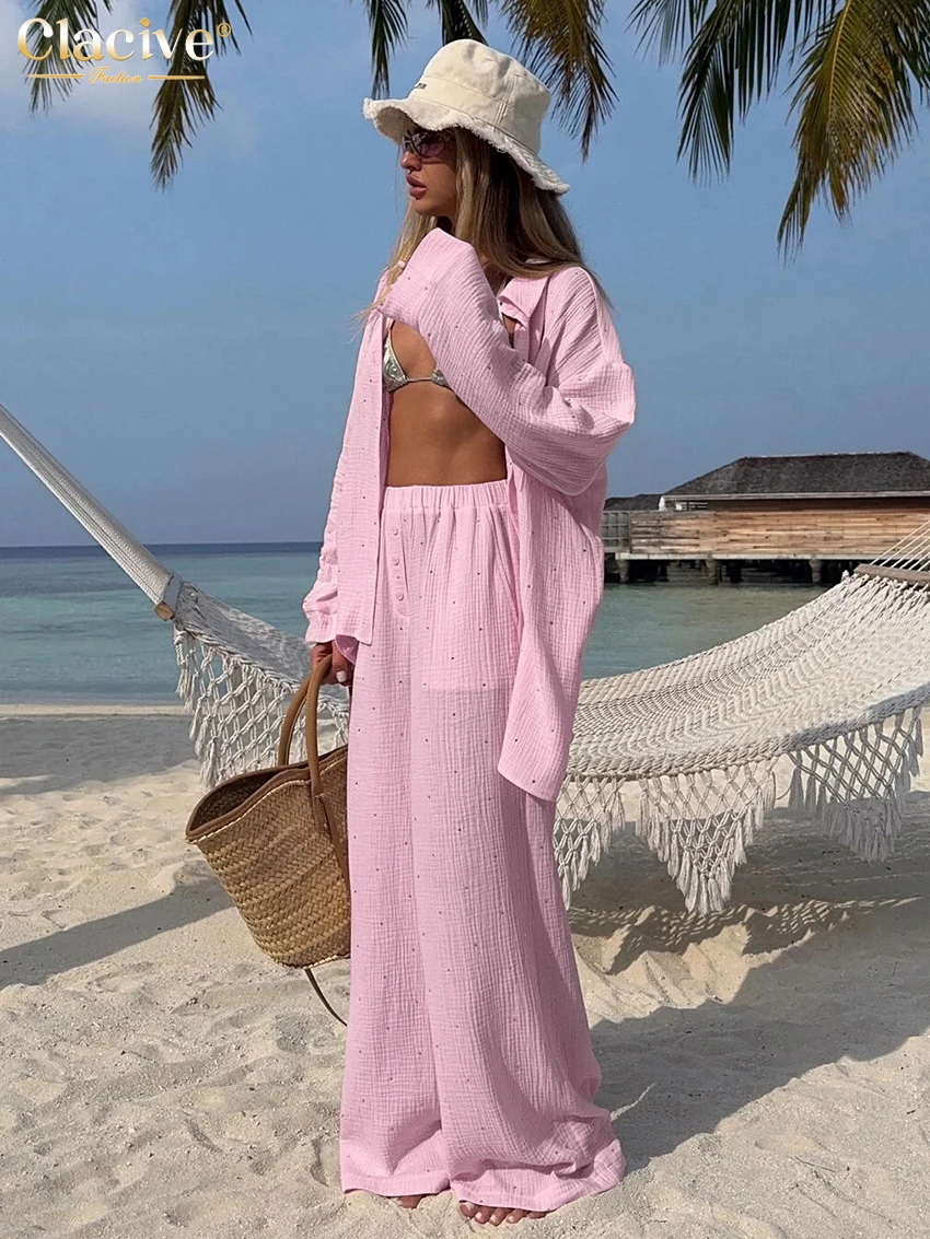 Clacive Fashion Loose Pink Cotton Trousers Set 2 Piece Woman Elegant Long Sleeve Blouse With High Waist Wide Pants Set Female
Clacive Fashion Loose Pink Cotton Trousers Set 2 Piece Woman Elegant Long Sleeve Blouse With High Waist Wide Pants Set Female